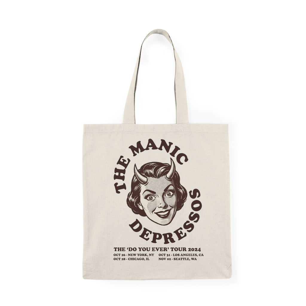 Natural Tote Bag — "The Manic Depressos" Retro Band Tour Graphic Tote