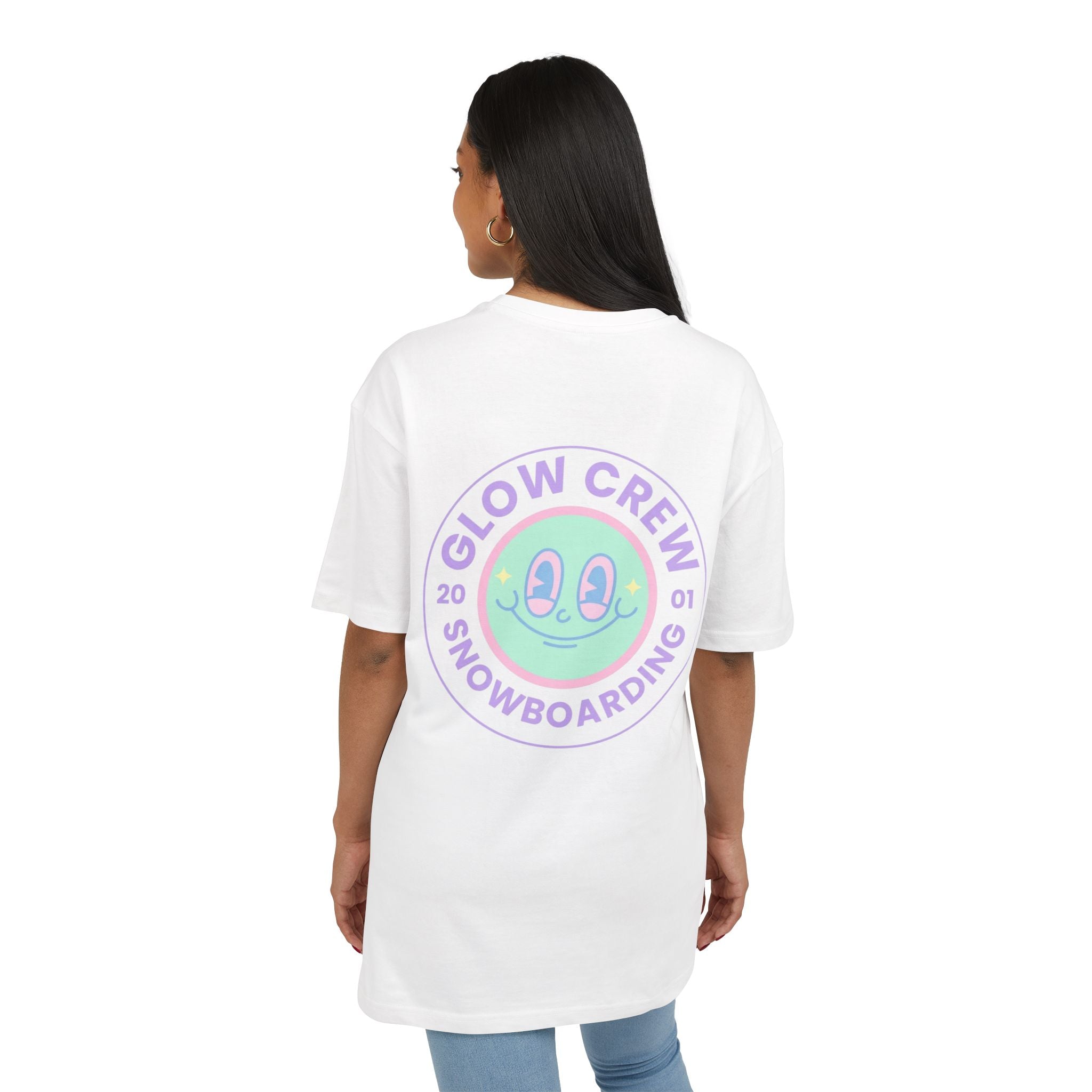Glow Crew Snowboarding Tee — White Alien Smiley Graphic Shirt