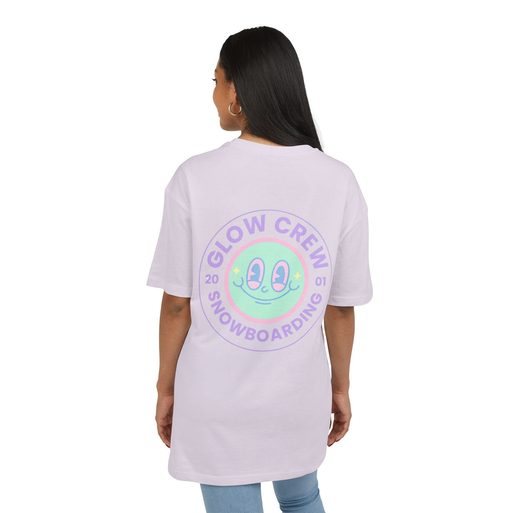 Glow Crew Snowboarding Tee — White Alien Smiley Graphic Shirt