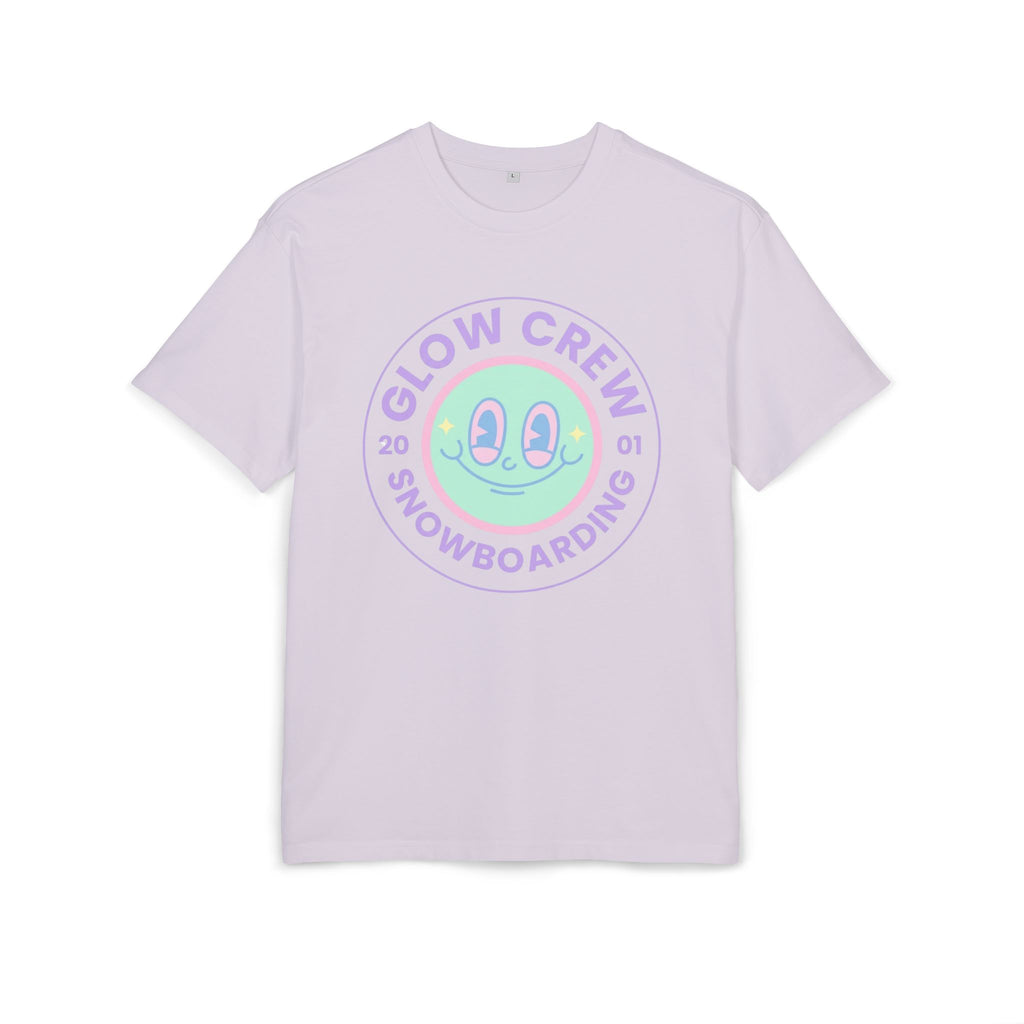 Glow Crew Snowboarding Tee — Lilac Alien Smiley Graphic Shirt