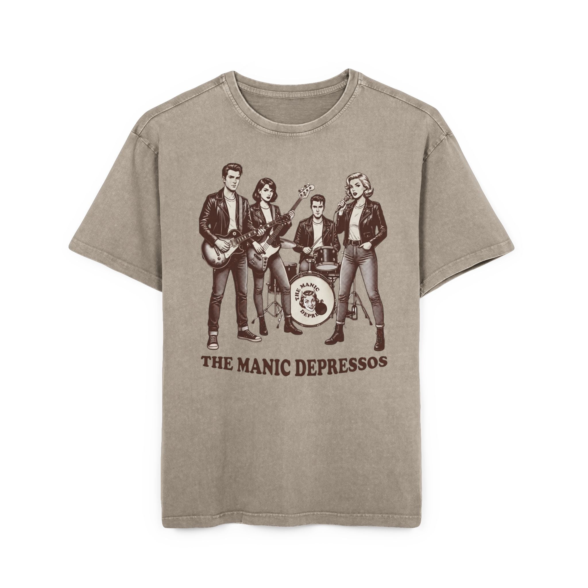 Vintage Band Tee — “The Manic Depressos” Acid-Wash Oversized T-Shirt