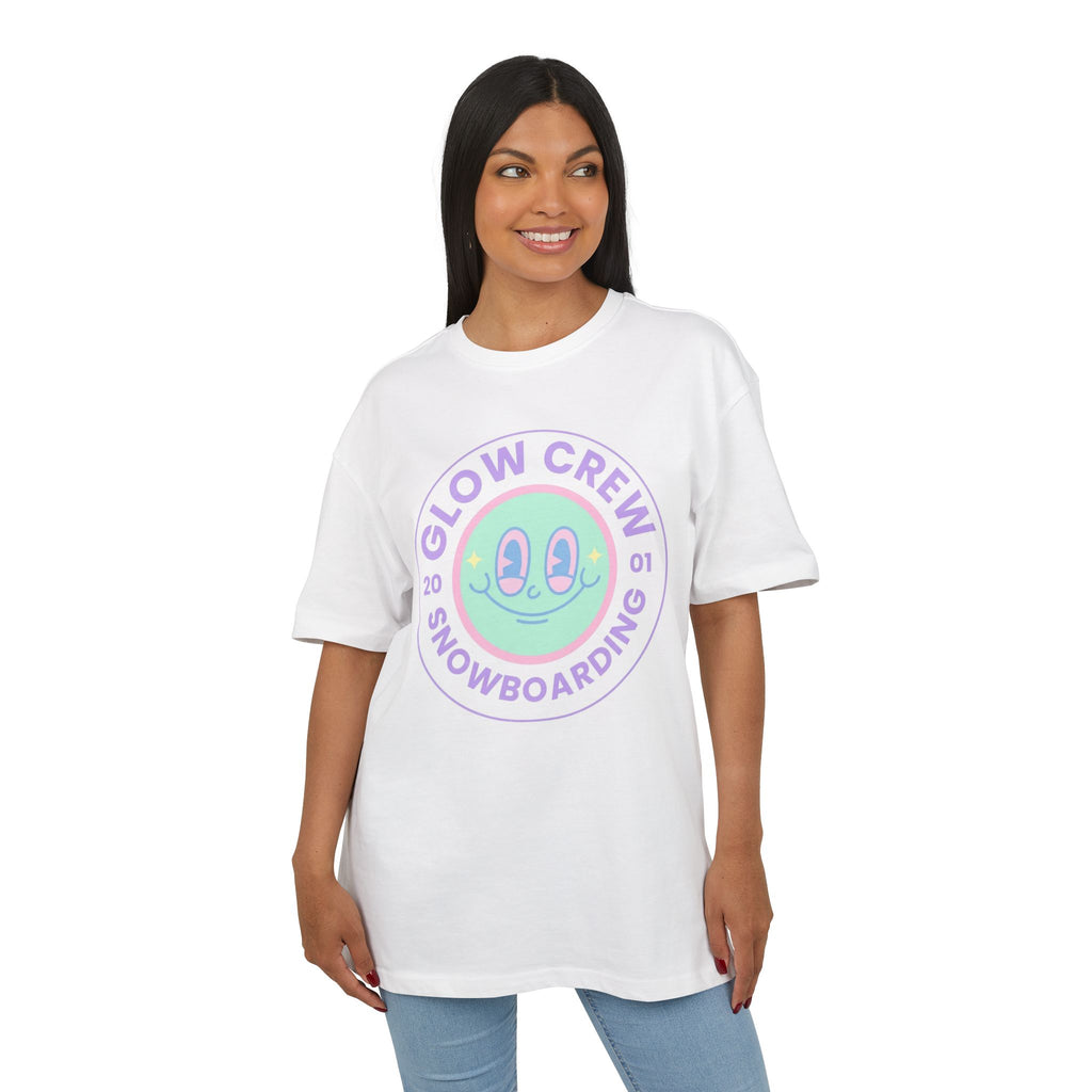 Glow Crew Snowboarding Tee — White Alien Smiley Graphic Shirt