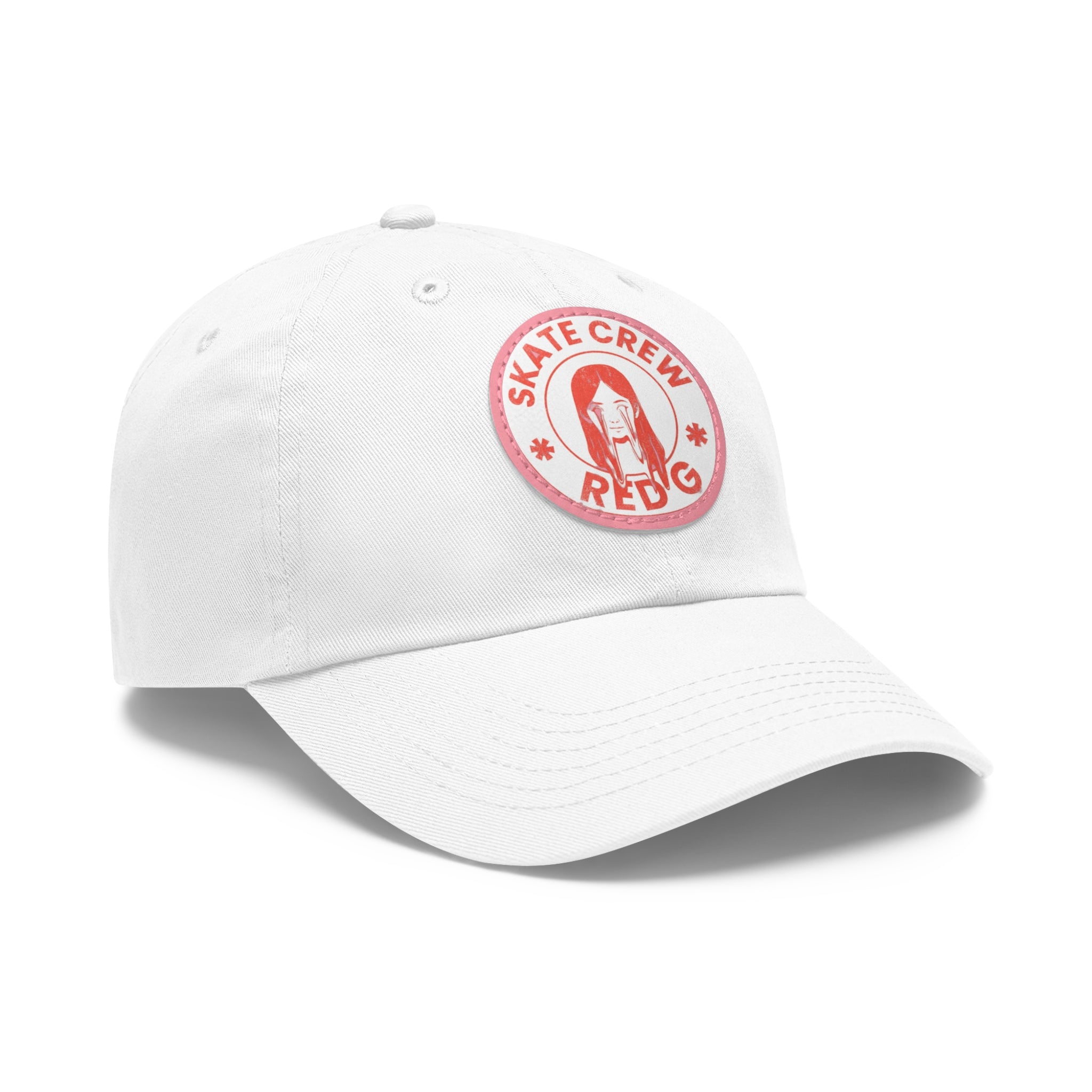 Red G Skate Crew — White Round Leather Patch Cap