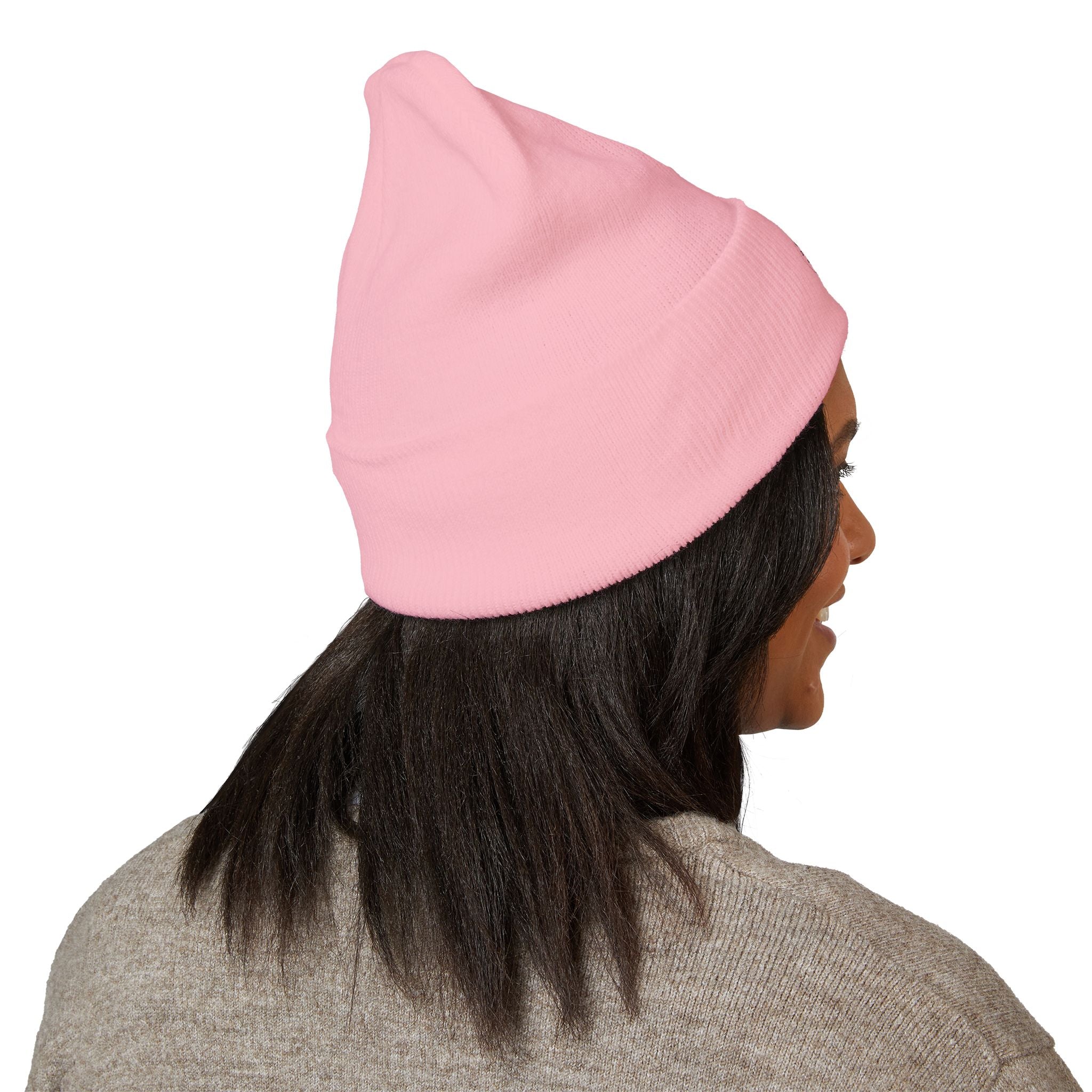 Glow Crew Embroidered Vintage Skull Cuffed Beanie — Baby Pink, White