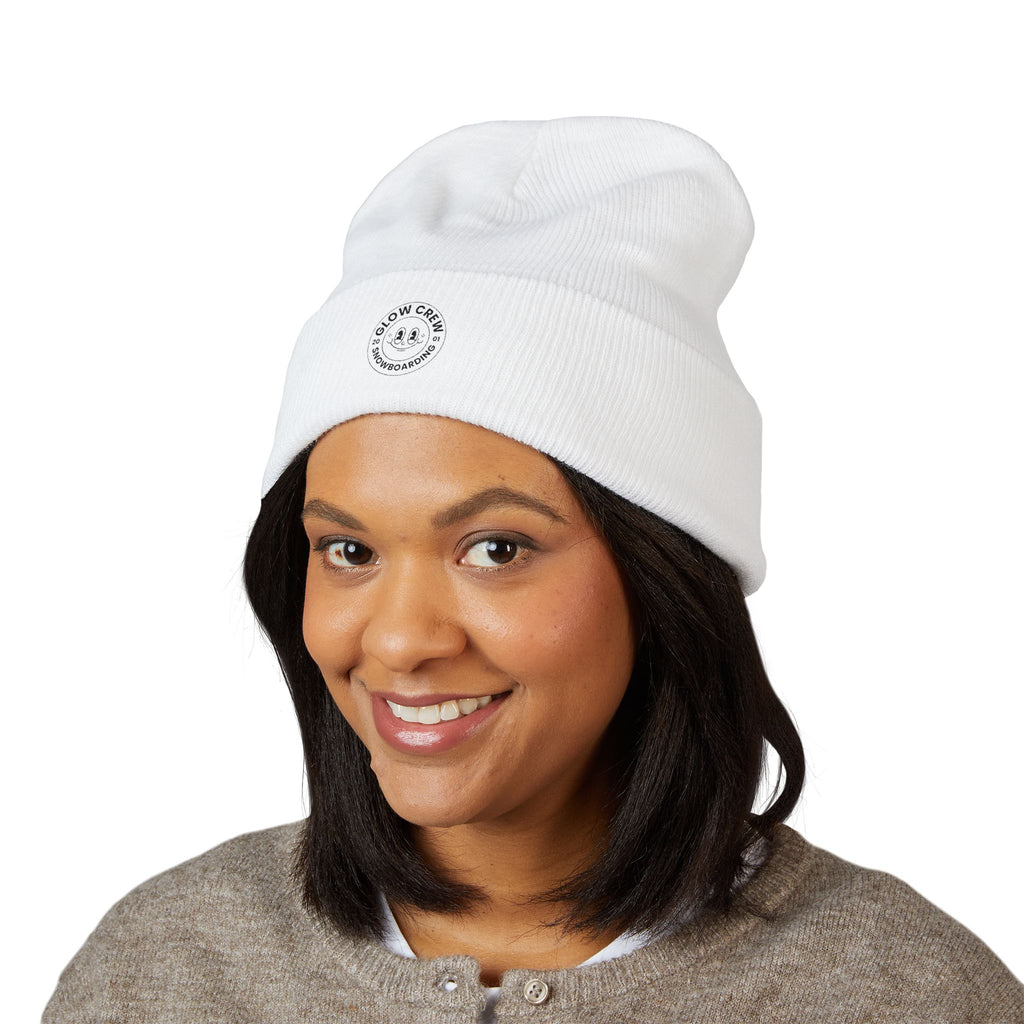 Glow Crew Embroidered Vintage Skull Cuffed Beanie — Baby Pink, White