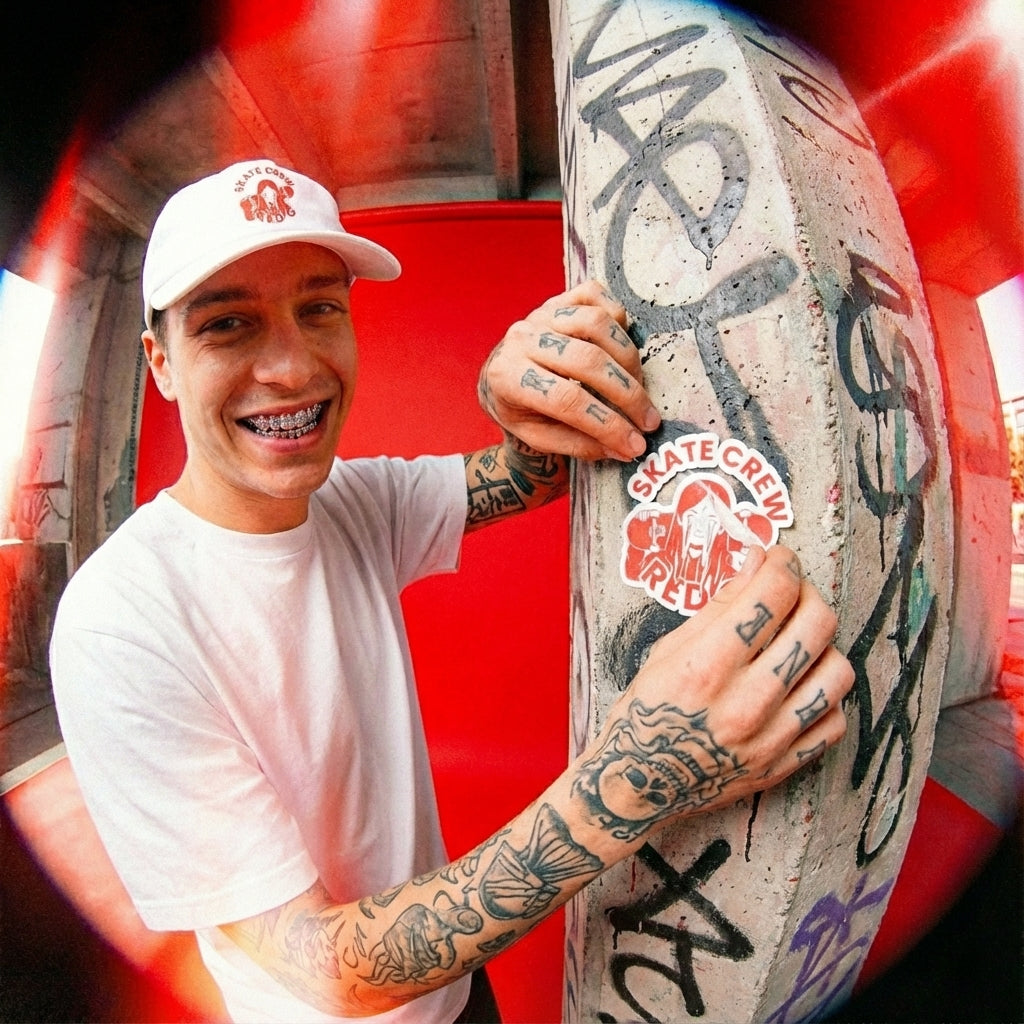 Red G Skate Crew Kiss-Cut Sticker — Retro Skateboard Graphic