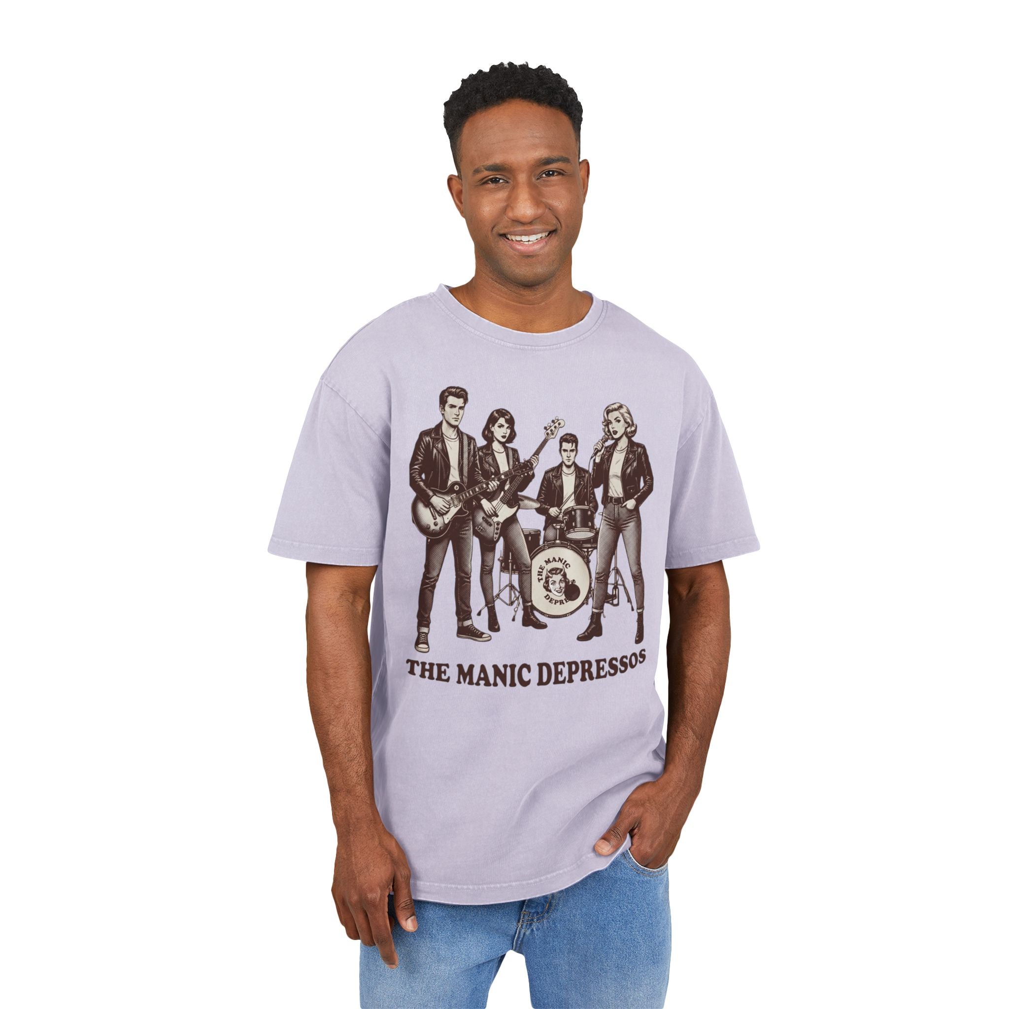 Vintage Band Tee — “The Manic Depressos” Acid-Wash Oversized T-Shirt