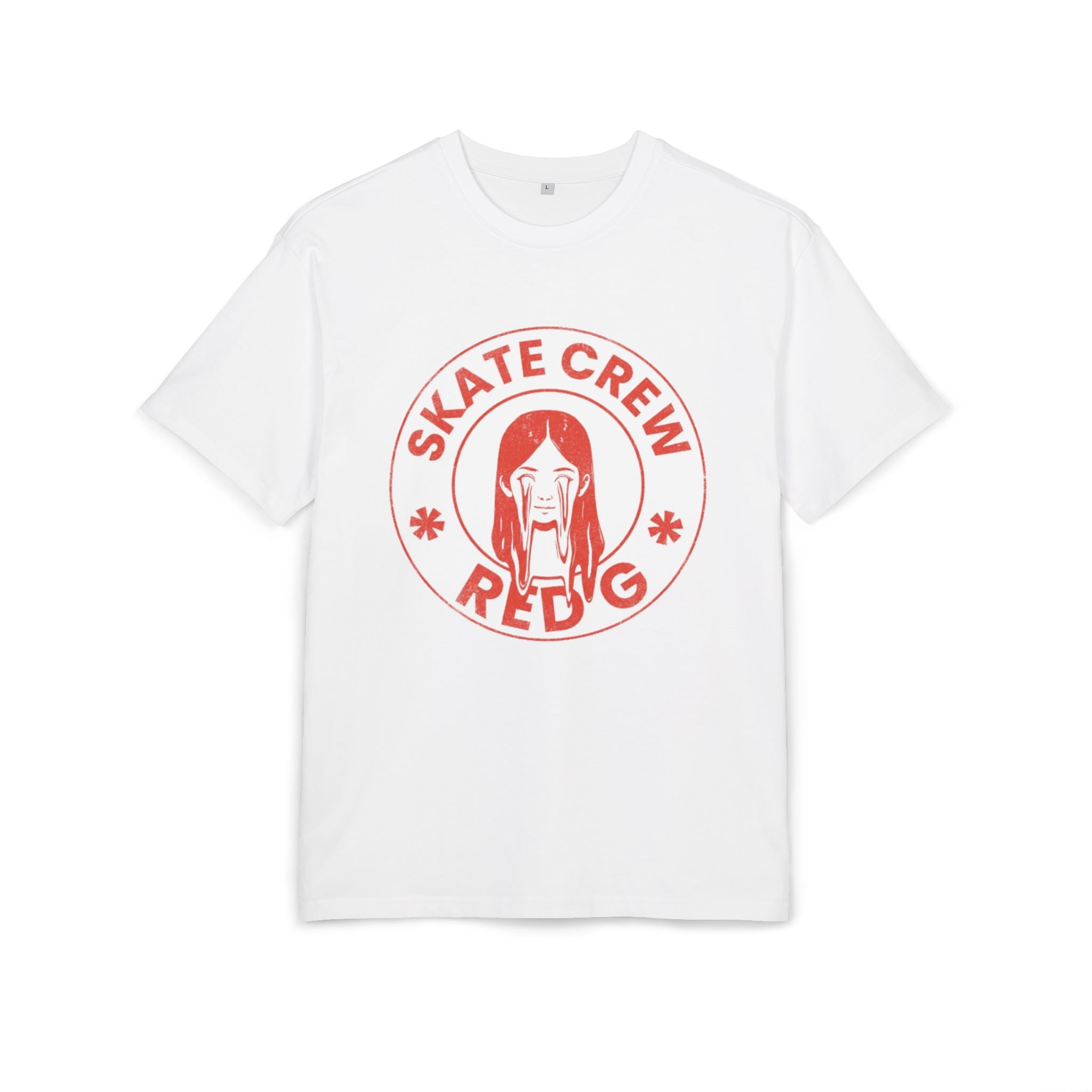 Red G Skate Crew Tee — "Red Eyes, Clean Lines" Graphic Skate Shirt