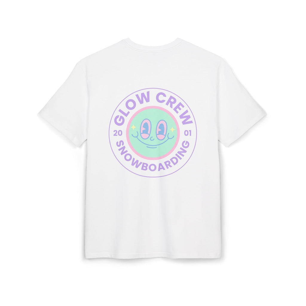Glow Crew Snowboarding Tee — White Alien Smiley Graphic Shirt