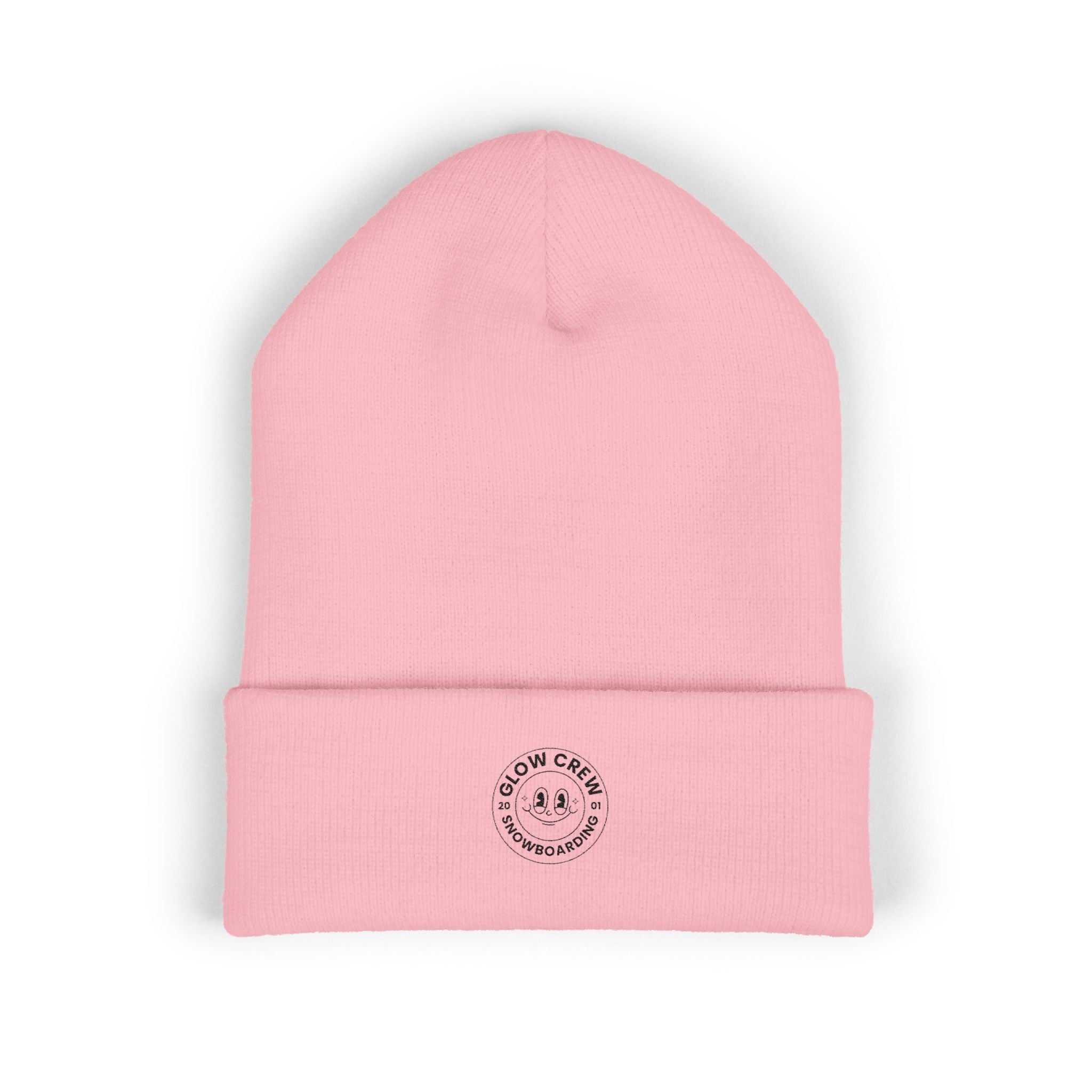 Glow Crew Embroidered Vintage Skull Cuffed Beanie — Baby Pink, White