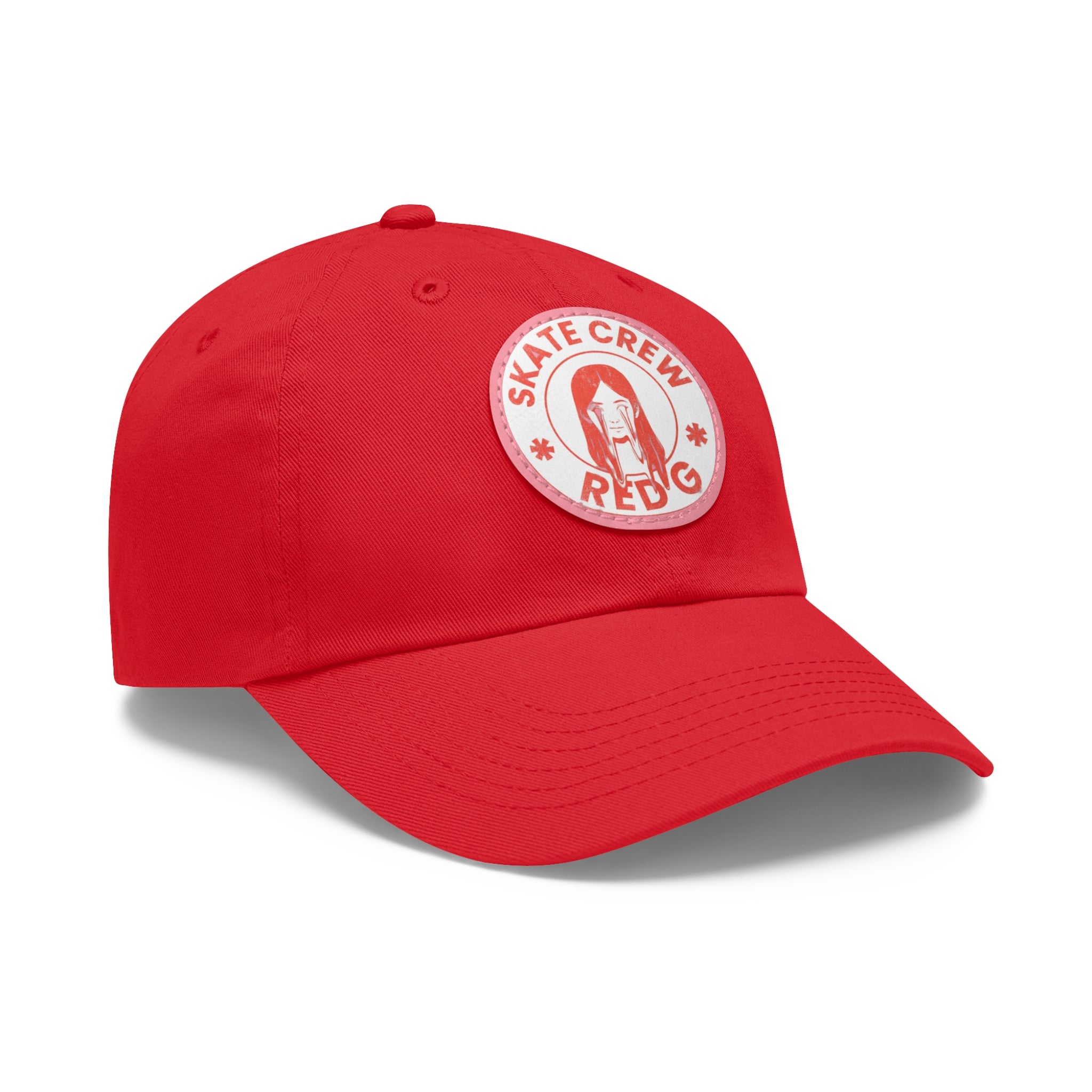 Red G Skate Crew — Red Round Leather Patch Cap