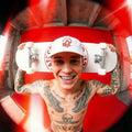 Red G Skate Crew — White Round Leather Patch Cap