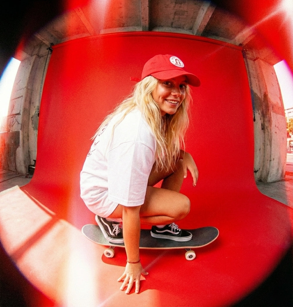 Red G Skate Crew — Red Round Leather Patch Cap